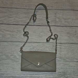 Rebecca Minkoff Leather Crossbody Envelope Chain Strap Clutch Bag Gray/Silver